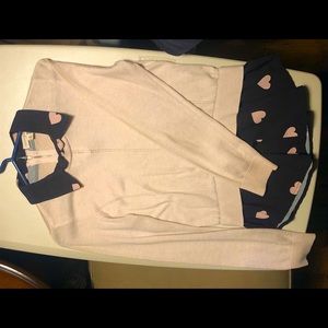 Maison Jules baby pink and black sweater w/faux collar and tail SM 🥴